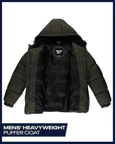 Reebok Mens Winter Jacket - Heavyweight Insulated Mens Winter Coat - Wind Water Resistant Quilted Puffer Jackets for Men - REEBOK