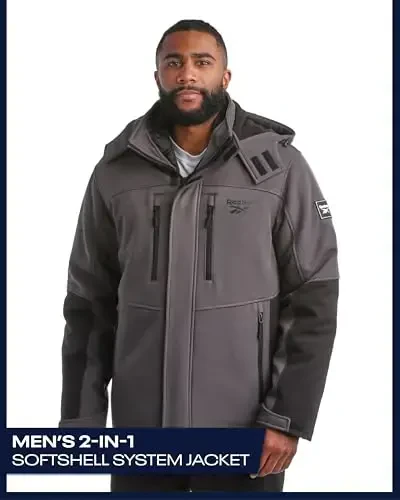 Reebok Softshell Mens Winter Jacket - 2 in 1 System Hooded Windbreaker Softshell Jacket Removable Puffer Winter Coats for Men - REEBOK (1)