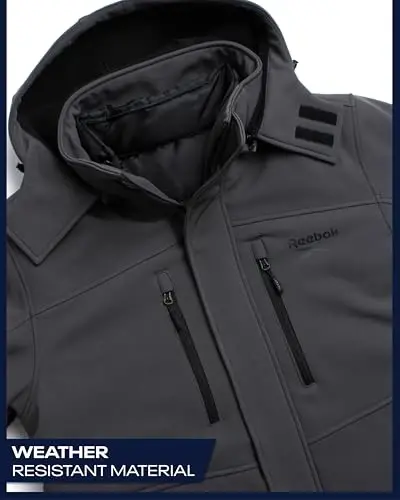 Reebok Softshell Mens Winter Jacket - 2 in 1 System Hooded Windbreaker Softshell Jacket Removable Puffer Winter Coats for Men - 5