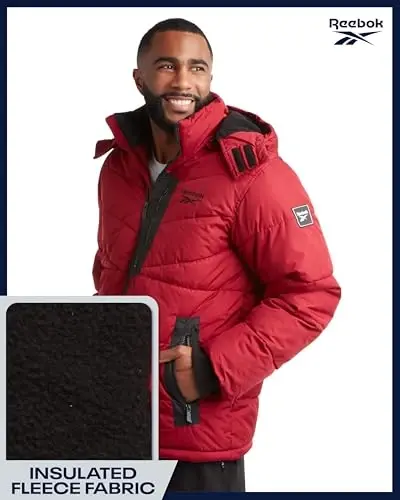 Reebok Mens Winter Jacket - Thick Heavyweight Ski Winter Coat - Warm Insulated Quilted Hooded Puffer Coat for Men - 5