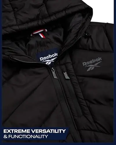 Reebok Mens Winter Jacket - Water Resistant Heavy Puffer Coat with Hood - Quilted Insulated Warm Winter Coat for Men - 4