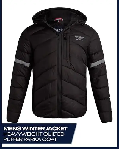 Reebok Mens Winter Jacket - Water Resistant Heavy Puffer Coat with Hood - Quilted Insulated Warm Winter Coat for Men - 7