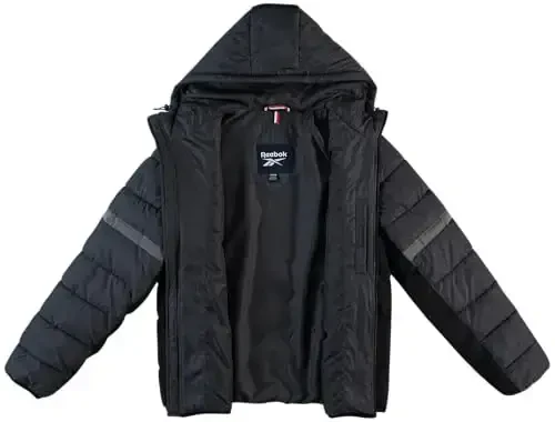 Reebok Mens Winter Jacket - Water Resistant Heavy Puffer Coat with Hood - Quilted Insulated Warm Winter Coat for Men - 2