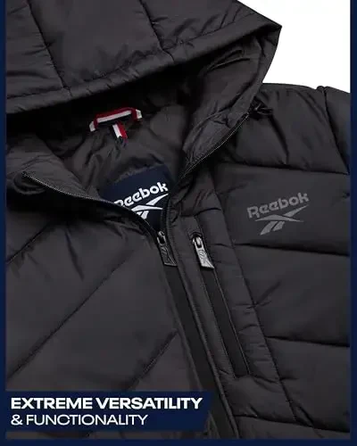 Reebok Mens Winter Jacket - Water Resistant Heavy Puffer Coat with Hood - Quilted Insulated Warm Winter Coat for Men - 4