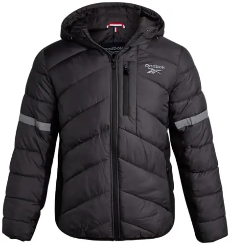 Reebok Mens Winter Jacket - Water Resistant Heavy Puffer Coat with Hood - Quilted Insulated Warm Winter Coat for Men 