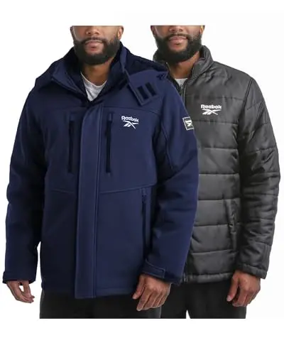 Reebok Erkek Kışlık Montları - 3'ü 1 Arada Sistem Kapüşonlu Softshell Rüzgarlık Ceket ve Kapitone Puf Yalıtımlı Erkek Kayak Ceketi - 1