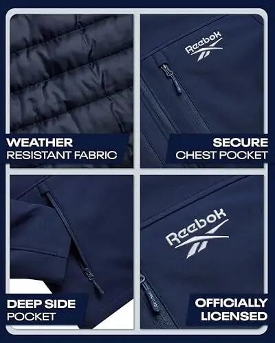 Reebok Erkek Kışlık Montları - 3'ü 1 Arada Sistem Kapüşonlu Softshell Rüzgarlık Ceket ve Kapitone Puf Yalıtımlı Erkek Kayak Ceketi - 4
