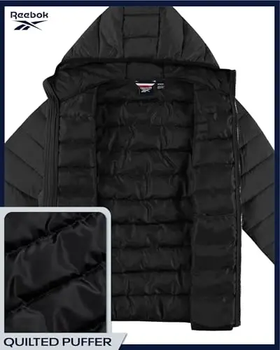 Reebok Mens Puffer Jacket - Lightweight Quilted Glacier Shield Plus Size Puffer Jackets for Men - Insulated Mens Winter Coats - 4