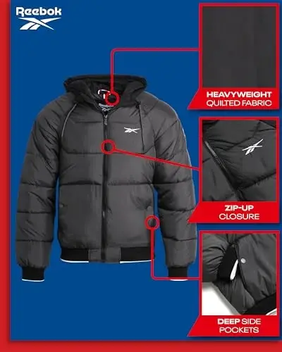 Reebok Men's Puffer Jacket - Heavyweight Weather Resistant Quilted Puffer Coat Rib Cuff - Ski Jackets for Men (Sizes: M-XXL) - REEBOK (1)