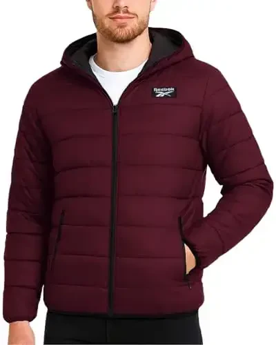 Reebok Mens Puffer Jacket - Weather Resistant Lightweight Quilted Warm Hooded Mens Winter Coats - Insulated Jackets for Men - REEBOK