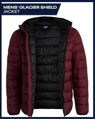 Reebok Mens Puffer Jacket - Weather Resistant Lightweight Quilted Warm Hooded Mens Winter Coats - Insulated Jackets for Men - 2