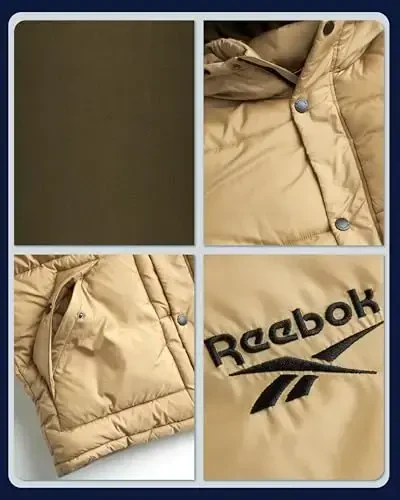 Reebok Mens Puffer Jacket - Heavyweight Quilted Mens Jacket with Hood - Weather Resistant Parka Winter Jackets for Men - 3
