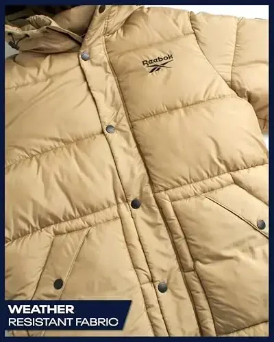 Reebok Mens Puffer Jacket - Heavyweight Quilted Mens Jacket with Hood - Weather Resistant Parka Winter Jackets for Men - 5