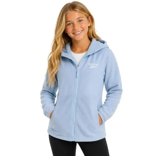 Reebok Girls Fleece Jacket - Weather-Resistant Lightweight Zip-Up Jacket | Soft Brushed Lining Feels Cozy Against Skin, Easy Full Closure, Breathable Layer for School, Play and Cool Outings - 1