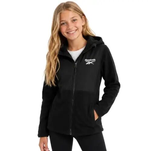 Reebok Girls Fleece Jacket - Weather-Resistant Lightweight Zip-Up Jacket | Soft Brushed Lining Feels Cozy Against Skin, Easy Full Closure, Breathable Layer for School, Play and Cool Outings - Reebok