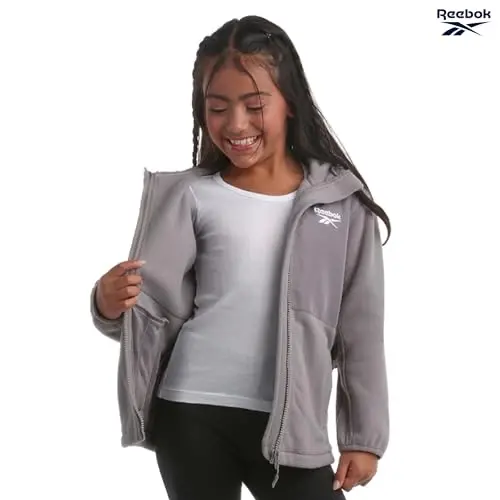 Reebok Girls Fleece Jacket - Weather-Resistant Lightweight Zip-Up Jacket | Soft Brushed Lining Feels Cozy Against Skin, Easy Full Closure, Breathable Layer for School, Play and Cool Outings - Reebok (1)