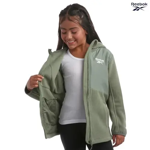 Reebok Girls Fleece Jacket - Weather-Resistant Lightweight Zip-Up Jacket | Soft Brushed Lining Feels Cozy Against Skin, Easy Full Closure, Breathable Layer for School, Play and Cool Outings - Reebok (1)