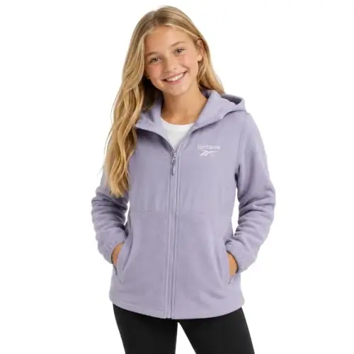 Reebok Girls Fleece Jacket - Weather-Resistant Lightweight Zip-Up Jacket | Soft Brushed Lining Feels Cozy Against Skin, Easy Full Closure, Breathable Layer for School, Play and Cool Outings - 1