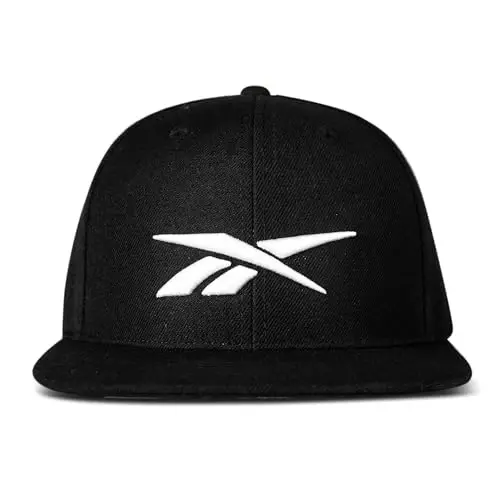 Reebok Identity Vector Hat, Adjustable Snapback Closure, Flat Brim, Heavyweight Acrylic Cap 