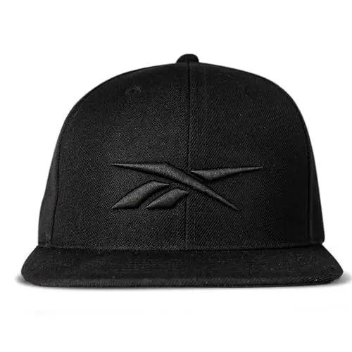 Reebok Identity Vector Hat, Adjustable Snapback Closure, Flat Brim, Heavyweight Acrylic Cap 