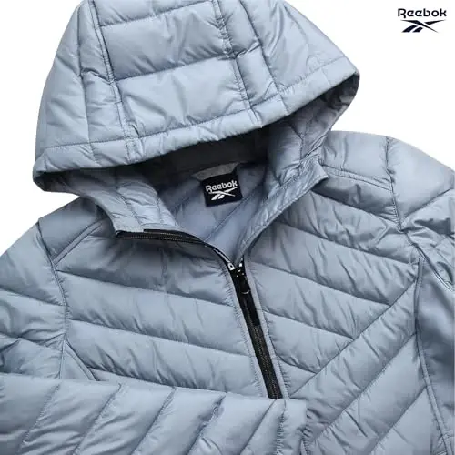 Reebok Womens Puffer Jacket - Lightweight Quilted Snow Glacier Shield Full Zip Winter Coat for Women with Hood & Zip Pockets - 5