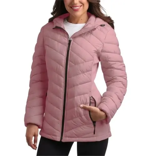 Reebok Womens Jacket - Lightweight Softshell Quilted Jackets for Women Zip Up Hooded Winter Coat Outerwear with Pockets - 2