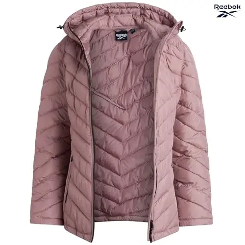 Reebok Womens Jacket - Lightweight Softshell Quilted Jackets for Women Zip Up Hooded Winter Coat Outerwear with Pockets - 3