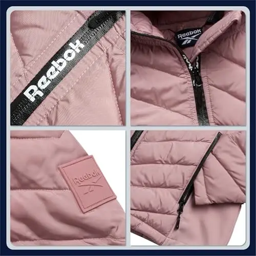 Reebok Womens Jacket - Lightweight Softshell Quilted Jackets for Women Zip Up Hooded Winter Coat Outerwear with Pockets - 4