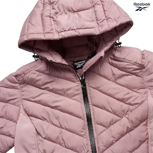 Reebok Womens Jacket - Lightweight Softshell Quilted Jackets for Women Zip Up Hooded Winter Coat Outerwear with Pockets - 6