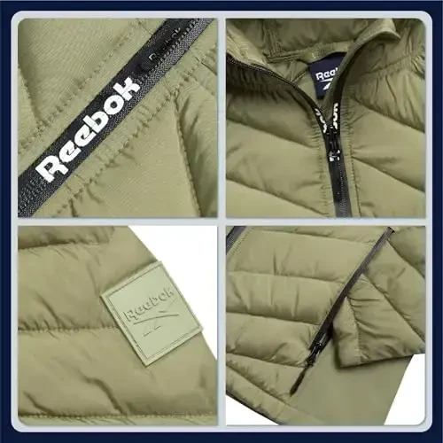 Reebok Womens Puffer Jacket - Lightweight Quilted Snow Glacier Shield Full Zip Winter Coat for Women with Hood & Zip Pockets - 3