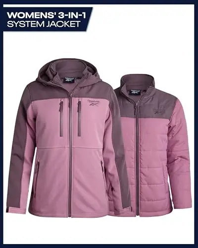 Reebok Womens Ski Jacket - Insulated 3 in 1 Inner Puffer Jacket - Wind and Water Resistant Outerwear Winter Coats for Women - REEBOK
