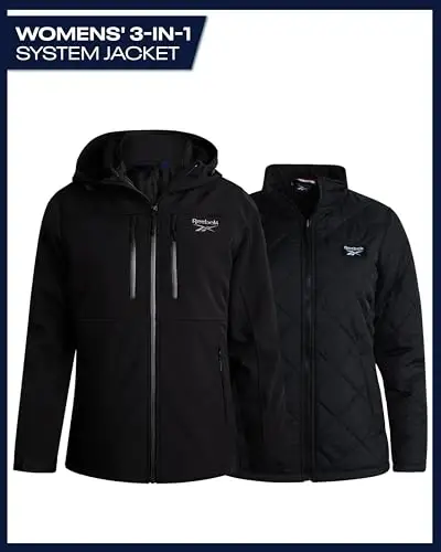 Reebok Women's Winter Coat – Waterproof Windbreaker Jacket with Removable Puffer Coat – System Jacket for Women (S-XL) - 1