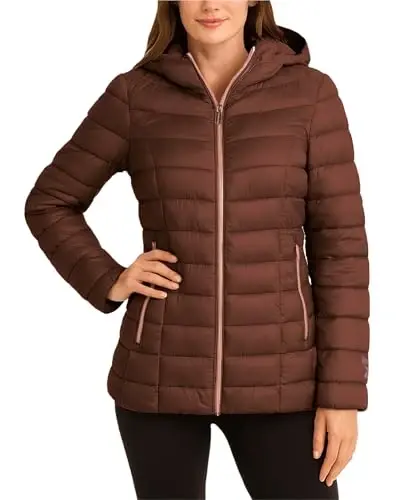 Reebok Womens Puffer Jacket - Lightweight Quilted Snow Glacier Shield Zip Up Bubble Winter Coat for Women with Hood & Pockets - 2