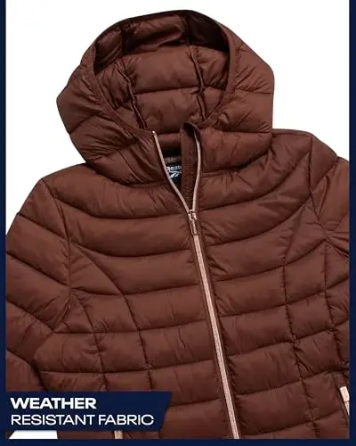 Reebok Womens Puffer Jacket - Lightweight Quilted Snow Glacier Shield Zip Up Bubble Winter Coat for Women with Hood & Pockets - 5