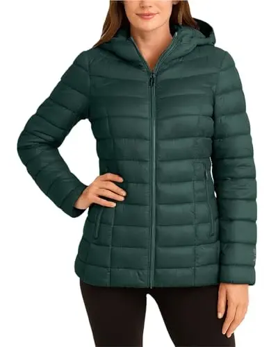 Reebok Womens Puffer Jacket - Lightweight Quilted Snow Glacier Shield Zip Up Bubble Winter Coat for Women with Hood & Pockets - REEBOK (1)
