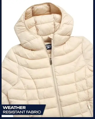 Reebok Womens Puffer Jacket - Lightweight Quilted Snow Glacier Shield Zip Up Bubble Winter Coat for Women with Hood & Pockets - 5
