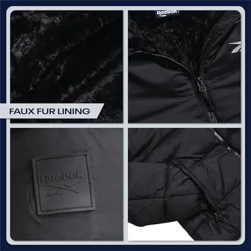 Reebok Womens Puffer Jacket - Heavyweight Quilted Parka Winter Coat - Fully Faux Fur Lined Ski Jacket for Women - 3