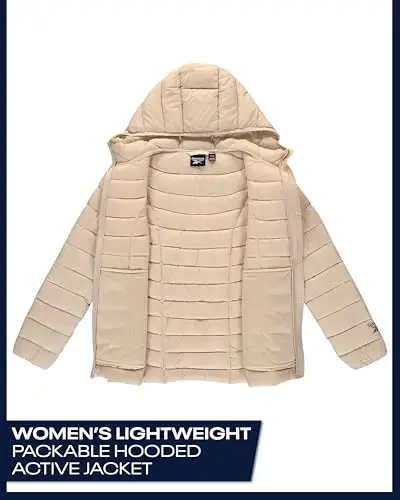 Reebok Womens Puffer Jacket - Lightweight Quilted Snow Glacier Shield Zip Up Bubble Winter Coat for Women with Hood & Pockets - 3