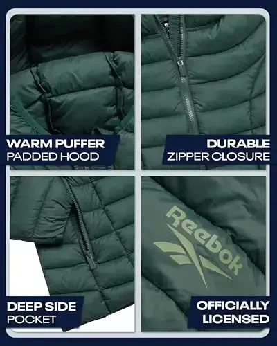 Reebok Womens Puffer Jacket - Lightweight Quilted Snow Glacier Shield Zip Up Bubble Winter Coat for Women with Hood & Pockets - REEBOK (1)