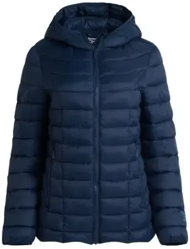 Reebok Womens Puffer Jacket - Lightweight Quilted Snow Glacier Shield Zip Up Bubble Winter Coat for Women with Hood & Pockets 