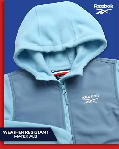 Reebok Girls Sweatshirt - Weather Resistant Lightweight Polar Fleece Line Zip Up Fleece Jacket for Girls Outerwear Coats - 4