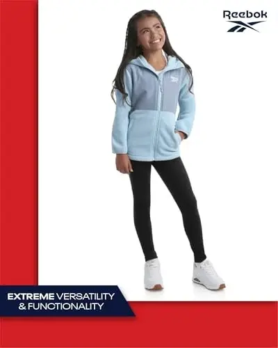 Reebok Girls Sweatshirt - Weather Resistant Lightweight Polar Fleece Line Zip Up Fleece Jacket for Girls Outerwear Coats - 6