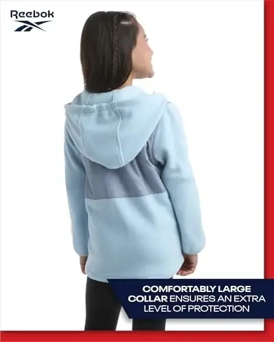 Reebok Girls Sweatshirt - Weather Resistant Lightweight Polar Fleece Line Zip Up Fleece Jacket for Girls Outerwear Coats - 7