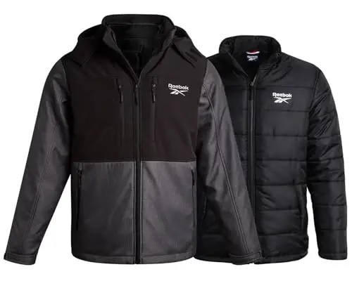 Reebok Mens 3-in-1 Softshell Ski Jacket with Removable Puffer Liner | Weather-Resistant Shell Blocks Wind, Rain and Snow, Zippered Pockets, Versatile from Alpine Trails to City Streets - 1