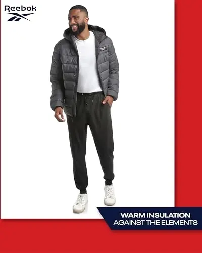 Reebok Men's Jacket – Lightweight Hooded Quilted Puffer Coat – Warm Insulated Winter Jacket for Men (S-4X) - 5