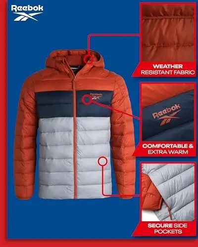 Reebok Men's Jacket – Lightweight Hooded Quilted Puffer Coat – Warm Insulated Winter Jacket for Men (S-4X) - 2