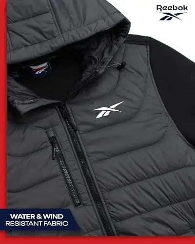 Reebok Men's Jacket - Warm Insulated Quilted Puffer Jacket with Sweater Fleece Sleeves - Hooded Outdoor Jacket for Men (M-XL) - 4