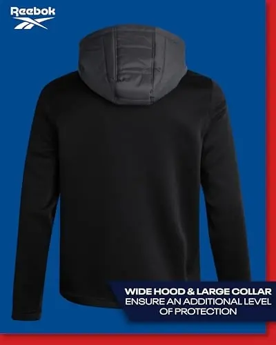 Reebok Men's Jacket - Warm Insulated Quilted Puffer Jacket with Sweater Fleece Sleeves - Hooded Outdoor Jacket for Men (M-XL) - 6