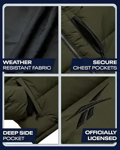 Reebok Mens Jacket - Weather Resistant Winter Jackets for Men Quilted Warm Coat Puffer Jacket with Hood and Pockets - 3