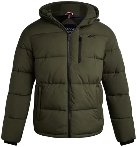 Reebok Mens Jacket - Weather Resistant Winter Jackets for Men Quilted Warm Coat Puffer Jacket with Hood and Pockets - REEBOK